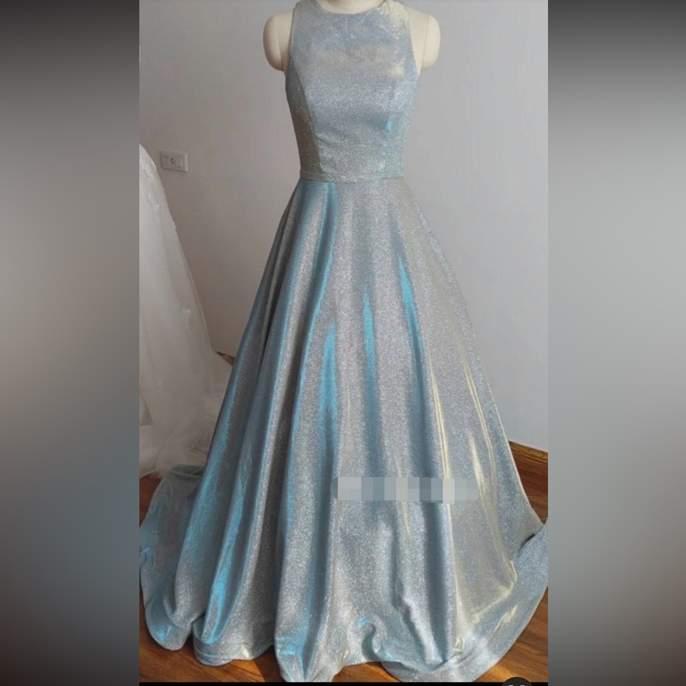 blue glittery prom dress